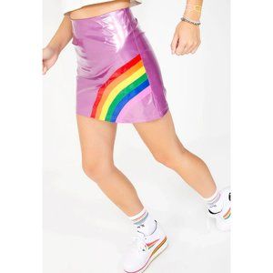 dELiA's by Dolls Kill Rainbow Magic Mini Skirt PVC Purple Polyurethane Pride  XL